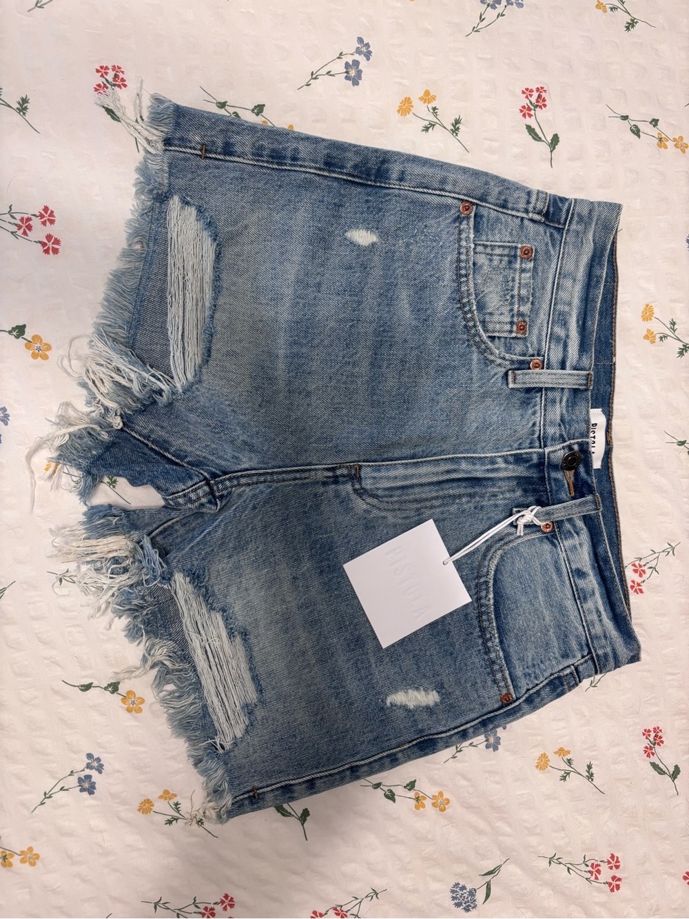 pistola Light Blue Distressed Frayed Denim Cutoff Shorts